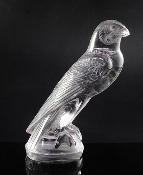 Faucon/Falcon. A glass mascot by René Lalique, introduced on 26/8/1925, No.1124 Height 15.5cm.